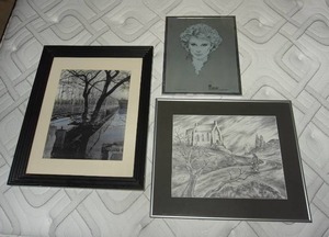lot 380 image: Home DeCor Vintage Wall Art Including The Traveler Laser print from original Graphite drawing By John P. Nelson 150, Hair Fashion By ZOTOS Creative Designs Framed and Photo Art Professionally Framed...