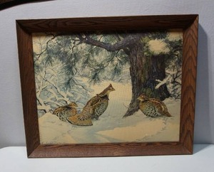 lot 384 image: Framed Wall Art...AIDEN LASSELL RIPLEY 1940s Ruffed Grouse In Snow Lithograph