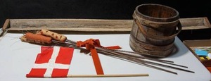 lot 400 image: Vintage Primitive Wood Pail Bucket Shelf Etc.