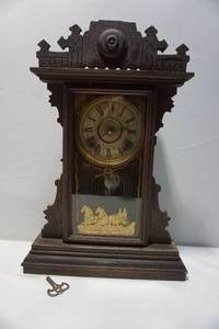 lot 453 image: Antique 20-Inch Mantel Clock wPendulum and Key