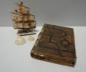 lot 455 image: Antique Holy Bible circa 1886, Unique Shell Ship