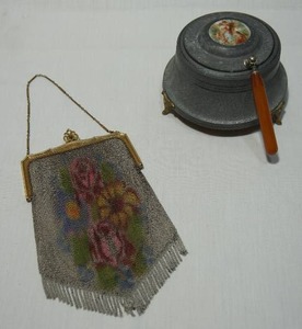 lot 456 image: Vintage Powder Music Box, Jeweled Purse