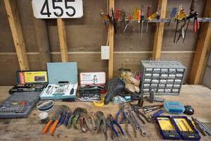lot 504 image: Garage...Contents on Work Bench and Wall Above