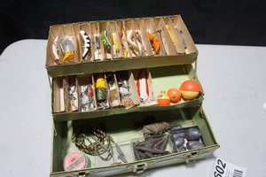 lot 602 image: The Fishermans LotVintage Tackle Box and Contents