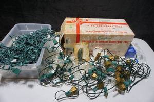 lot 689 image: Vintage Holiday DeCor Including Aluminum Christmas Tree NOS, Lantern String Lights and More...