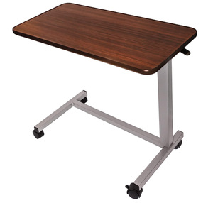 Vaunn Adjustable Overbed Bedside Table With Wheels (Hospital and Home Use), Walnut Brown