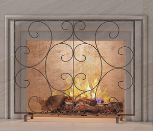 Single Panel Decorative Fireplace Screen Cover Handcrafted Durable Metal Mesh, 37.8 L x 8.8 W x 30.7 H Brushed Copper