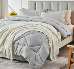 CozyLux King Bed in a Bag 7-Pieces Comforter Sets with Comforter and Sheets Light Grey