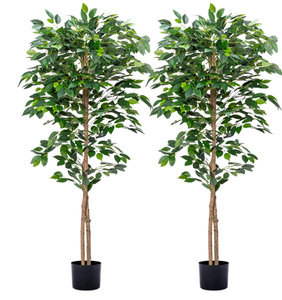 ONE 5FT Ficus Tree Artificial with Realistic Leaves and Natural Trunk