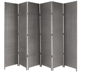 MyGift 6-Panel Woven Seagrass Room Divider, Decorative Semi-Private Screen, Gray