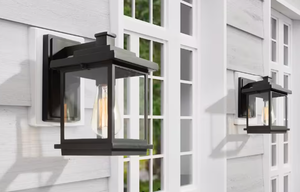LOT OF 2 Square Light Black Outdoor Wall Lantern Sconce with Clear Glass