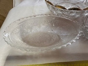 lot 49 image: Variety of Vintage Anchor Hocking, EAPG, Cambridge Clear Glass Serving Pieces