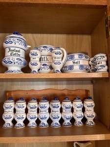 lot 73 image: Entire Set of Vintage  Blue and White Pottery Canisters