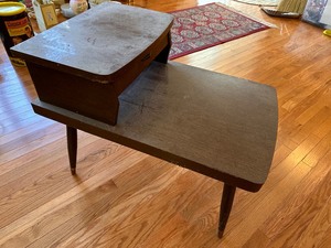 lot 108 image: Step Side 2 Tier Wood End Table Measuring 27 x 18 x 22