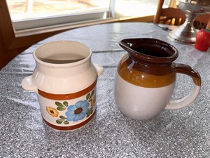 lot 136 image: Vintage FTD Vase Container Jug and Stoneware Milk Cream Pitcher