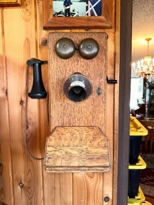 lot 150 image: Antique Wood Wall Phone