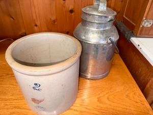 lot 151 image: Red Wing 2 Gallon Small Crock and Small Milk Cream Jug