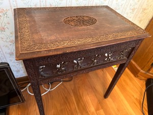lot 159 image: Exquisite Hand Carved Wood Table Measuring 20 x 13 x 22
