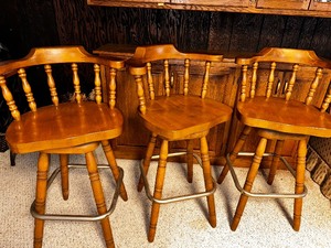 lot 206 image: Three Swival Wood Bar Stools