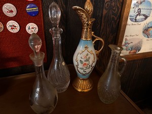 lot 216 image: Jim Beam Whiskey Decanter and Three Glass Decanters