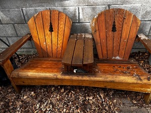 lot 261 image: Set of Two Adirondak Wood Bench Loveseats with Table in Between