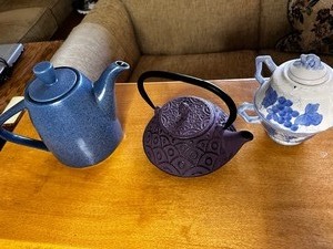 lot 161 image: Three Teapots including Purple Cast Iron Tetsubin Style Teapot