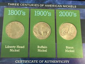 3 CENTURIES OF AMERICAN NICKELS 3 COIN SET
