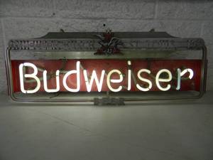 lot 1 image: VERY RARE - Dated October 12 1949 - ANHEUSER-BUSCH ST. LOUIS, MO BUDWEISER BEER Neon Light - METAL FRAME - WORKS - INCREDIBLE FANTASTIC PIECE - APPROX 27 14 By 10 12 - A MUST HAVE FOR SERIOUS COLLECTORS - SEE PICTURES - NO RESERVE