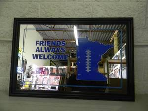 lot 3 image: RARE - MINNESOTA SUPER BOWL, BUD LIGHT FRIENDS ALWAYS WELCOME Large Bar Sign  Mirror - ORIGINAL FANTASTIC PIECE - APPROX 36 By 24 - SEE PICTURES - NO RESERVE