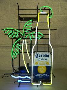 lot 12 image: RARE VINTAGE CORONA BEER PALM TREE  WAVES NEON LIGHT - WORKS - NICE - ORIGINAL FANTASTIC PIECE - APPROX By  - SEE PICTURES - NO RESERVE
