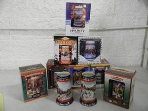 lot 21 image: COLLECTION OF VARIOUS BUDWEISER STEINS - MOST IN BOX - NICE - SEE PICTURES