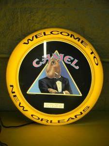 lot 22 image: RARE - VINTAGE CAMEL JOE In a Tux WELCOME TO NEW ORLEANS Mardi Gras Advertising Lighted Bar Sign - WORKS - NICE - ORIGINAL FANTASTIC PIECE - APPROX 24 - SEE PICTURES - NO RESERVE