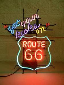 lot 29 image: VINTAGE Get your kicks on ROUTE 66 MULTI COLOR ORIGINAL Neon Light - WORKS - NICE - FANTASTIC ORIGINAL OLD SCHOOL PIECE - APPROX 22 By 28 - SEE PICTURES - NO RESERVE