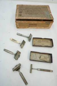 Vintage razors with old cigar box