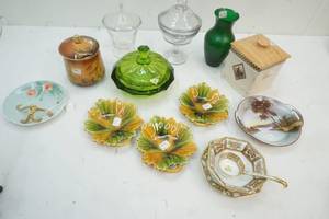 Ceramic canister, vases, glass dishes