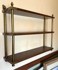 lot 138 image: Vintage Wooden Wall Shelf with Brass Accents