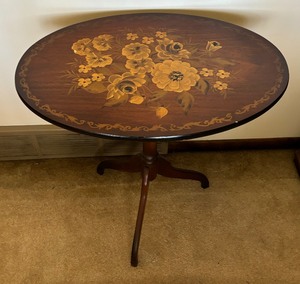 lot 153 image: Vintage Wooden Folding Table with Hand Painted Floral Top