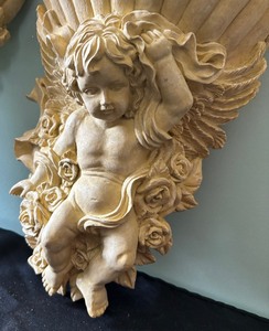 lot 182 image: Two Cute Cherub Figurine Wall Mount Vases  Shelves