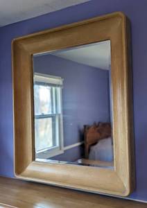 lot 58 image: Large Blonde Wood Dresser and Wall Mirror