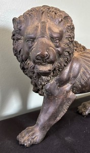 lot 301 image: Two Fierce Solid Bronze Lion Figurines