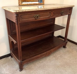 lot 14 image: Marble Top Console Table with Shelves