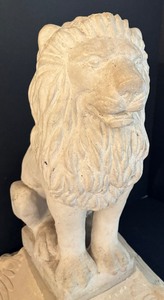 lot 343 image: Two Piece Cement Lion Decorative Figurine