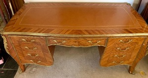 lot 3 image: French LXV Style Bombay Shaped Bronze Mounts Kingwood Large Desk Circa 1910
