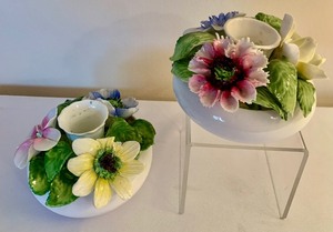 lot 253 image: Vintage Bone China Floral Candle Holders