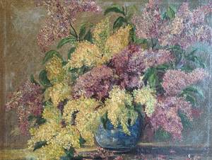 lot 66 image: Framed Lilacs Original Oil Painting by Gretchen Meynke