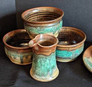 lot 71 image: Assorted Teal Artisan Decorative Pottery