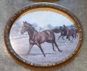lot 376 image: Two Oval Framed Horse Motif Prints