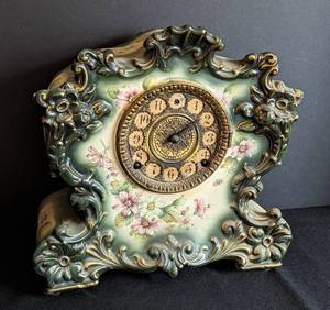 lot 93 image: Antique Painted Porcelain Mantle Clock