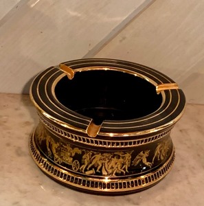 lot 446 image: Two Handled Vase and Ashtray Made in Greece with 24 Karat Gold Inlay