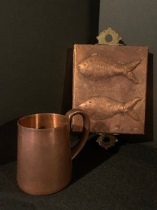 lot 268 image: Mid-Century Copper Wall Decorations, Pitcher, Cup and More
